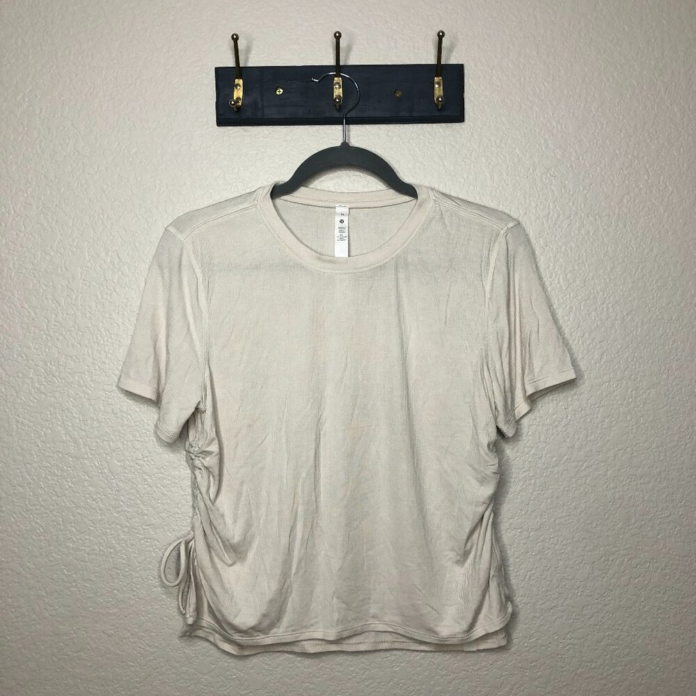 Lululemon Cream Ribbed Top Women's 10 Scrunch Tie Casual Boho Hippie Athleisure